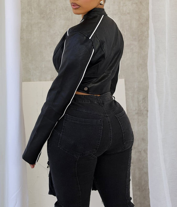 Fall For You PU Crop Jacket