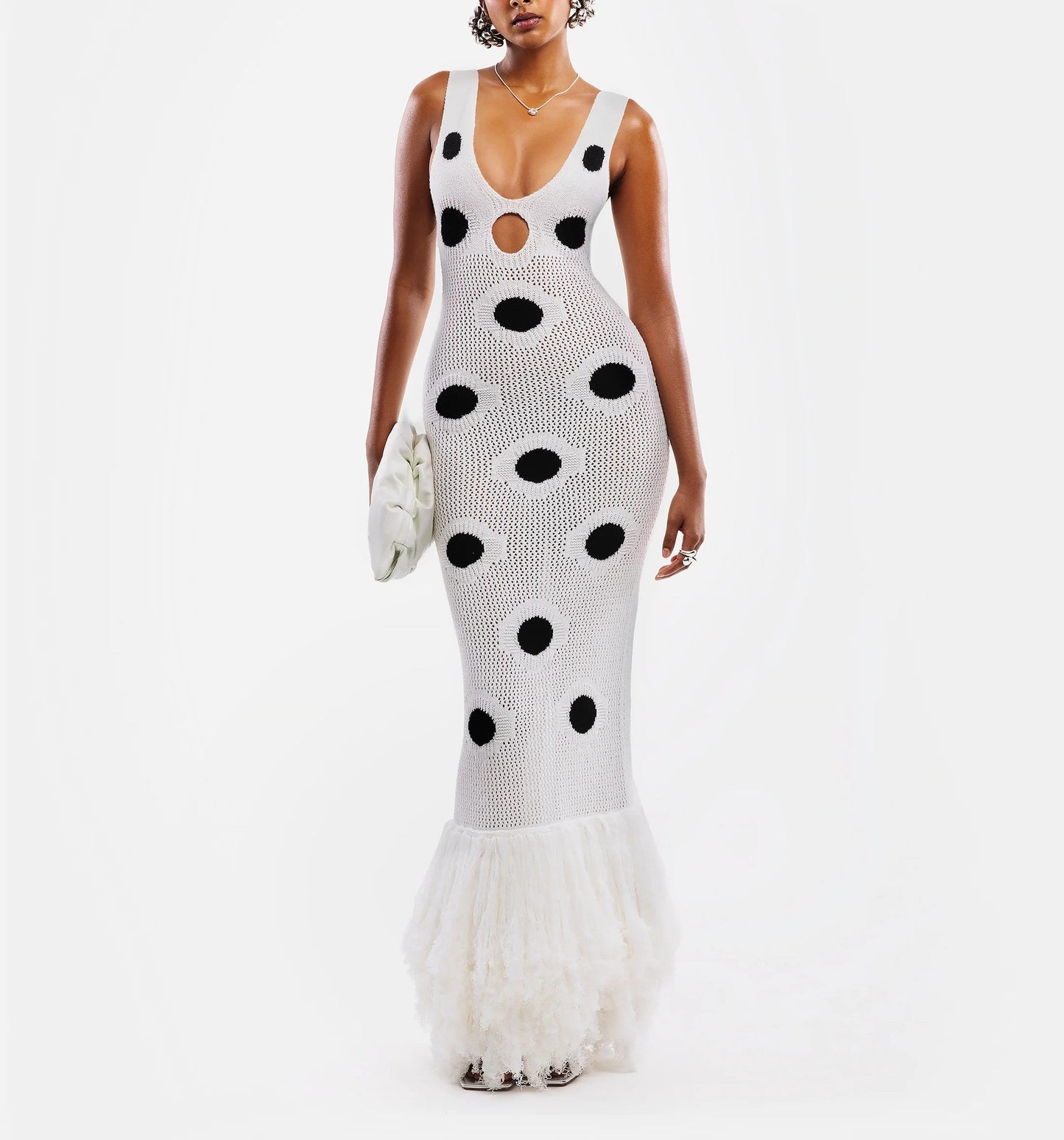 Polka Dot Knitted Tassel Dress