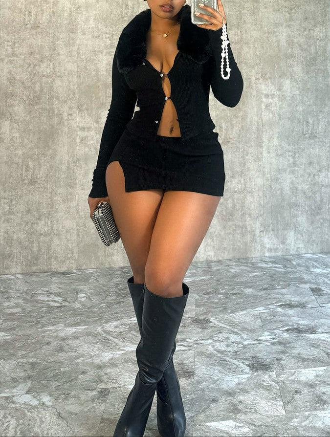 Be Fur Real Trim Top & Skirt SET