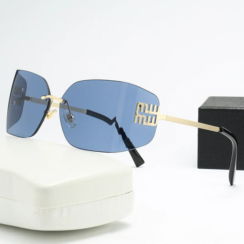 Rimless Y2K Sunglasses for Women Men Fashion Wrap Around Frame Trendy Shield Frameless Design